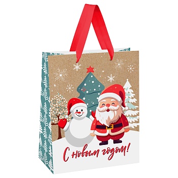 Пакет подарочный 26*32*12см MESHU "Happy Santa", крафт