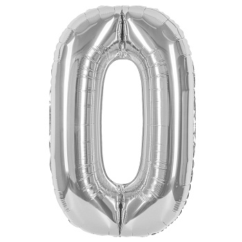 Шар (40''/102 см) Цифра, 0, Серебро, Металлик, 1 шт. в уп. 24090