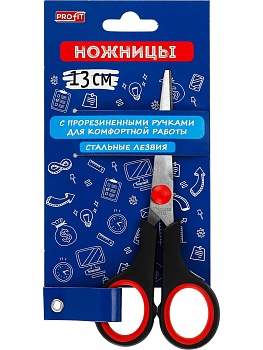 TM"Profit"Ножницы канцелярские 13 см(НЖ-6969) сталь.лезв.,двухцв.прорезин.кольца, в карт.бл,кратн 12