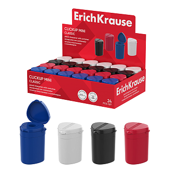 Точилка пластиковая ErichKrause ClickUp Mini, Classic, с контейнером, ассорти (в коробке-дисплее по 